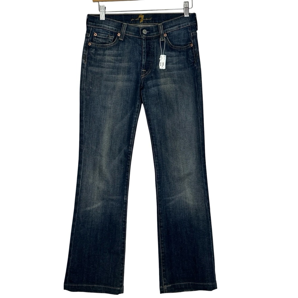 7 For All Mankind Boy Cut Jeans Women's Size 27 Dark Wash Button Fly Bootcut NWT